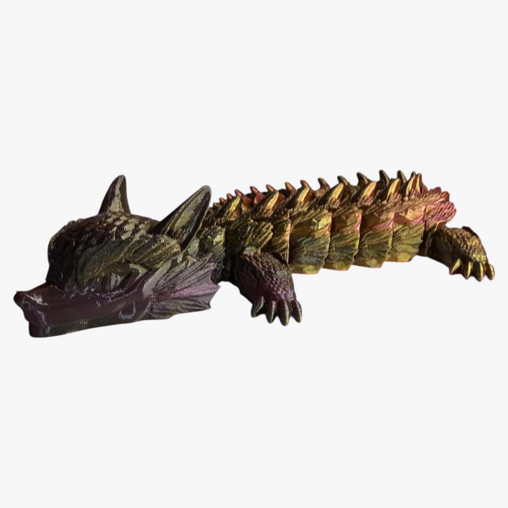 Articulated Armored Dragon – Iridescent Red & Gold Fantasy Figurine